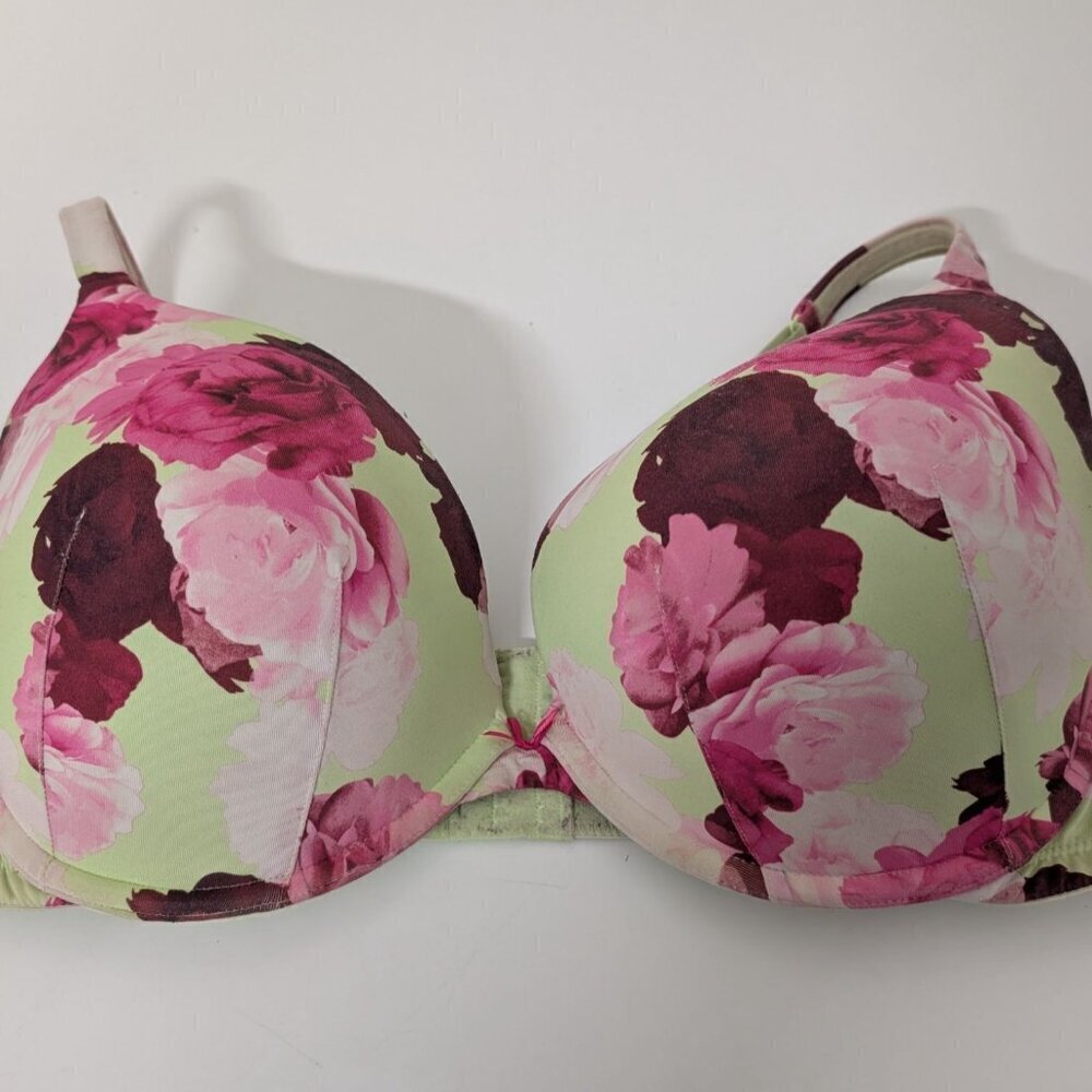 Cacique Floral Boost Plunge Bra Womens Size 42DDD Green Underwire Stretch - Picture 2 of 8